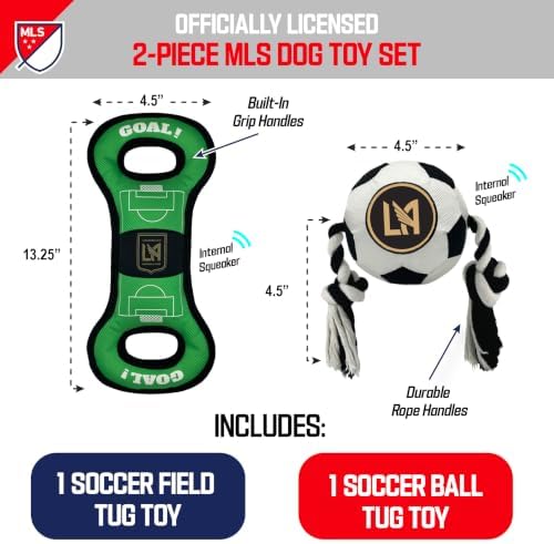 Pets First MLS Los Angeles FC Soccer Field Tug Toy & Soccer Ball Rope Toy Set for Dogs - Officially Licensed Interactive Squeaky Rope Fetch & Chew Toys with Team Logo