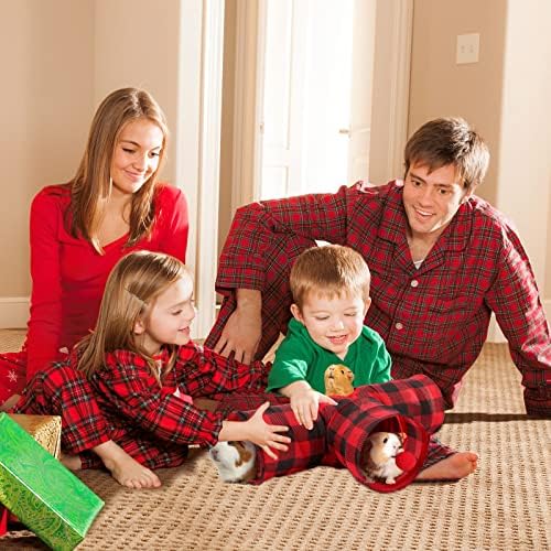 YUEPET 3 Way Bunny Hideout Tunnel, Guinea Pig Toys, Red Plaid
