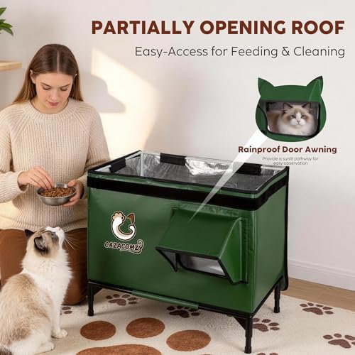 Weatherproof Outdoor Heated Cat House 24" x 20" x 15" Green