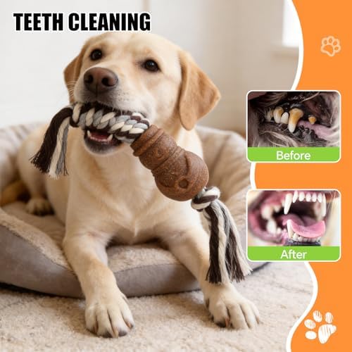 4 Pack Dog Chew Toys for Aggressive Chewers – Puppies & Adults, Multiple Textures & Rope， ndestructible Tough Durable Interactive Dog Toys， Brown Triangle&Stars&Bone&Snowman