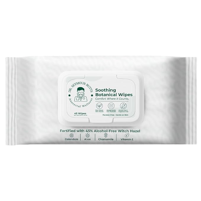 Hemorrhoid Care Wipes – 45% Witch Hazel, Aloe Vera, Vitamin E & Calendula | Alcohol-Free Soothing Cleansing Wipes for Gentle Comfort and Hygiene – 45 Count