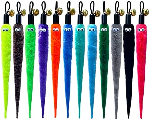 AcceLeah Cat Worm Toy Teaser Wand Replacement, Cat Worms & Dragonfly Refill, Assorted Teaser Refills with Bell (12Pcs)