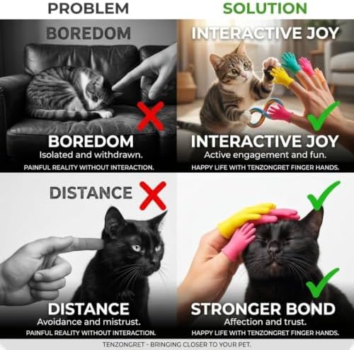 Finger Gloves Cat Teaser Toys, 10PCS Interactive Kitten Teething Mittens, Soft Silicone Pet Training Toys for Indoor Cats, Assorted Colors