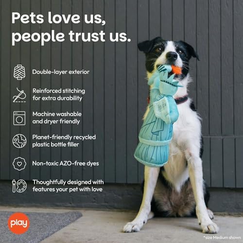 P.L.A.Y. Cute Plush Dog Toys - Totally Touristy Landmark Themed Durable Squeaker Toy, Great for Puppies & Small, Medium, Large Dogs - Machine Washable, Recycled Materials (Statue of Liberty, X-Small)