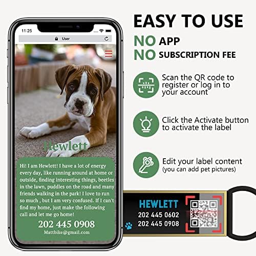 QR Code Dog Tag, Silent Slide-On Pet ID Name Tag for Dogs, Cats & Horses – Custom Personalized Noiseless Tag with Jingle-Free Fit & Online Profile Display