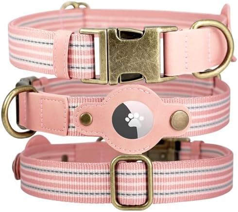 Airtag Dog Collar,Reflective Collar with Airtag Holder for Large Dogs(Blue)