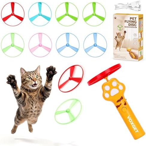 Interactive Cat Disc Launcher Toy, Rechargeable with 8 Flying Discs