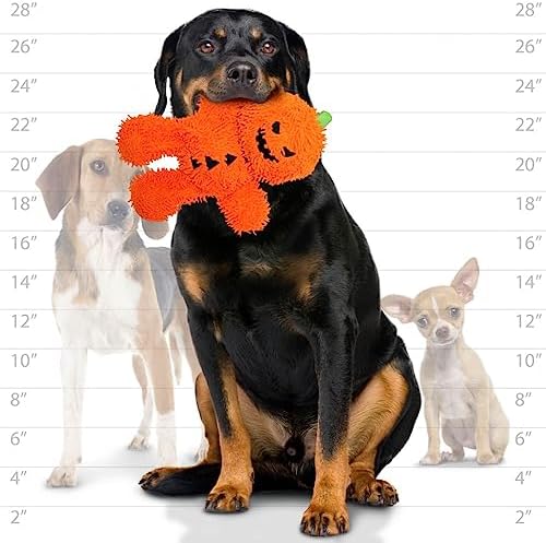 MIGHTY Tuffy Microfiber Medium Pumpkin Man Ultra Durable Plush Dog Toy