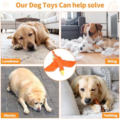 Plush Squeaky Dog Toys, 3 Pack Soft Stuffed Animals Dog Toy with Squeaker, Interactive Crinkle Dog Toys, Puppy Teething Chew Toy for Small, Medium & Large Breeds
