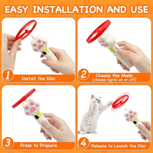 Cat Fetch Toy, Rechargeable Cat Toy Disc Launcher with 6 Flying Discs