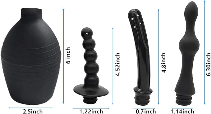 Abyclean Anal Douche Enema Bulb Vaginal Douche Enema Cleaner for Women’s or Man’s Health, Black 500ml (3 Nozzle)