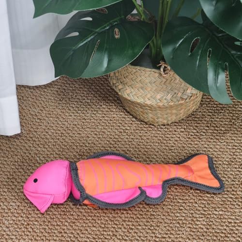 12.8 Inch Pink Orange Fish Slingshot Flying Dog Toy, Oxford Squeaky Chew Toy for Fetch Training, Interactive Durable Toy for Medium Large Dogs