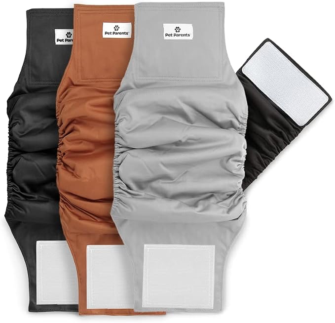 Pet Parents® Washable Belly Bands for Dogs (3pack) + Extendrs® Durable Dog Diapers - Premium Male Dog Diapers & Wraps (X-Small, Natural)