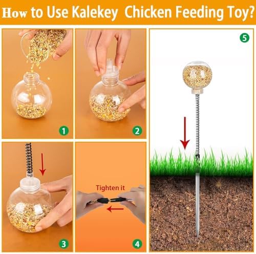 Kalekey 4 Pack Chicken Feeding Toy, Chicken Enrichment Toys with Spring and Ground Stake, Chick Treat Dispenser Peck for Hens Poultry Duck Birds Parrot Cat