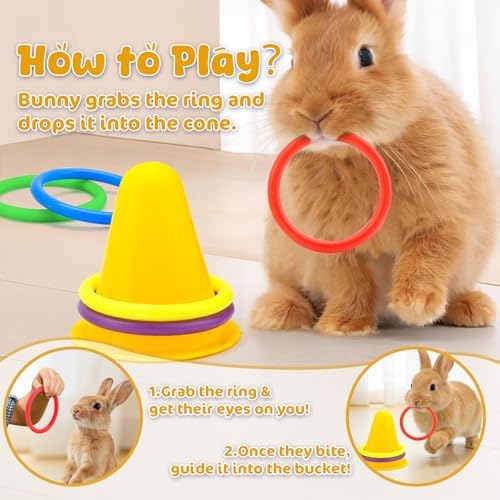 WALLFID 6-Piece Set,Bunny Toys for Rabbits Indoor,Rabbit Toys for Bunnies Boredom,Pet Enrichment Gear,Fun Activity Items,Rabbit Accessories,Suits Dutch Bunny Crossbreed Colourful Ring Set (Yellow)