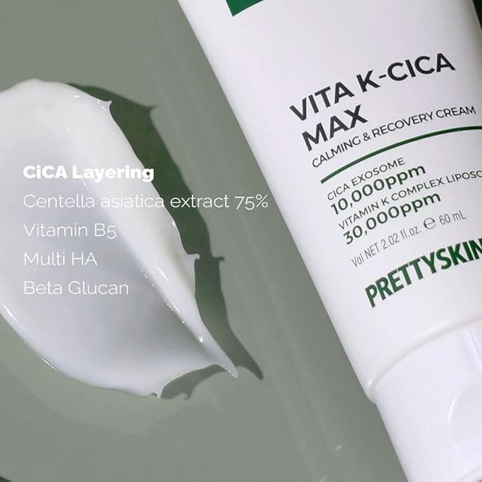 PRETTYSKIN CICA Exosome Soothing Cream with 75% Centella Asiatica Extract, Vitamin K Complex, and Hyaluronic Acid – Gentle Hydration for Sensitive Skin (2.02 fl oz)