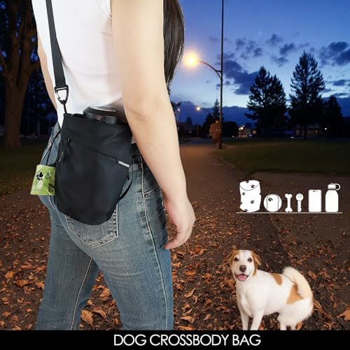 Multi-Function Crossbody Bag - Dog Walking Bag with Built-in Poop Bag Dispenser, Insulated Water Bottle Carrier & Waterproof Treat Pouch, Travel Toiletry Organizer for Pet Training, Hiking, Daily Use