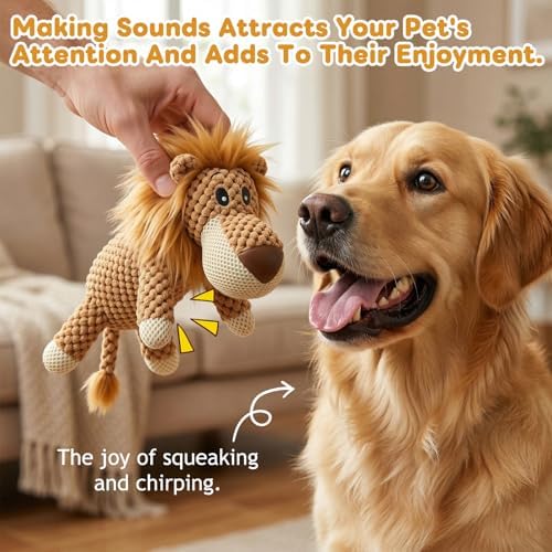 Plush Dog Toys for Aggressive Chewers, Indestructible Dog Puppy Squeaky Chew Toys for Teething, Interactive Squeaky Dog Toys for Heavy Chewers, Durable Chew Toys Dog Plush Toy (Brown)