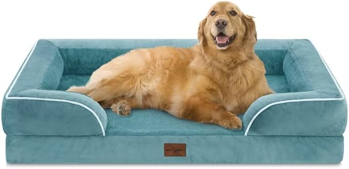 Comfort Expression Waterproof Orthopedic Dog Bed for Extra Large Dogs | Supportive Egg Crate Foam XL Pet Bed with Removable Bolster, Dog Couch with Washable Cover & Non-Slip Bottom, 42x30 Inch