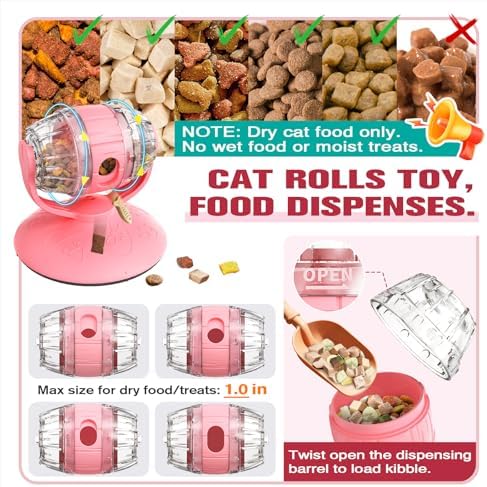 Cat Slow Feeder Toy,Beer Barrel Interactive Feeder for Cats,Interactive Mental Stimulation Food Dispenser for Indoor Cats,Slow Food Teasing Toy for Cats,Boredom Buster,Interactive Puzzle Feeder,（Pink）