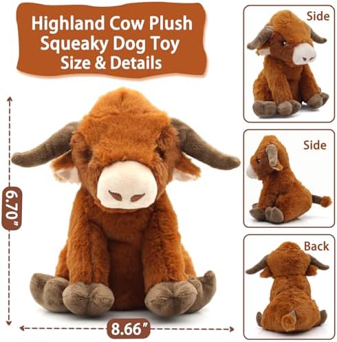 YZHDUXIU Highland Cow Dog Toy, Squeaky Dog Toys Stuffed Plush Puppy Toy