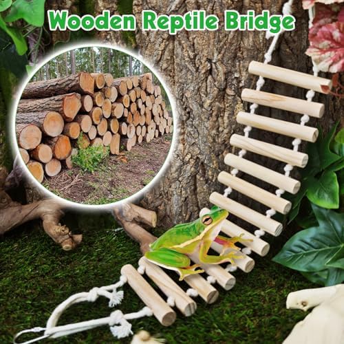 BNOSDM 2 PCS Reptile Bridge with Suction Cup Wooden Climbing Ladder 23.6in