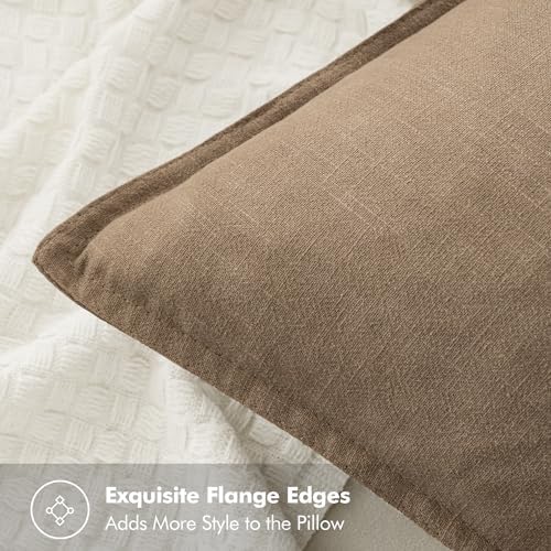 MIULEE Khaki Boho Linen Decorative Pillow Covers 24x24 Inch Pack of 4 | Natural Throw Pillow Covers, Soft Farmhouse Couch Pillowcases, Modern Home Decors for Living Room Bed Sofa
