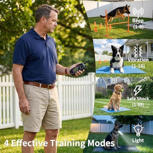 Dog Shock Collar - 4200 Feet Training Collar with Remote & IP67 Waterproof, 4 Training Modes - Beeper, Vibration, Electric Shock,Light for Small to Large Dogs (8-150 Lbs)