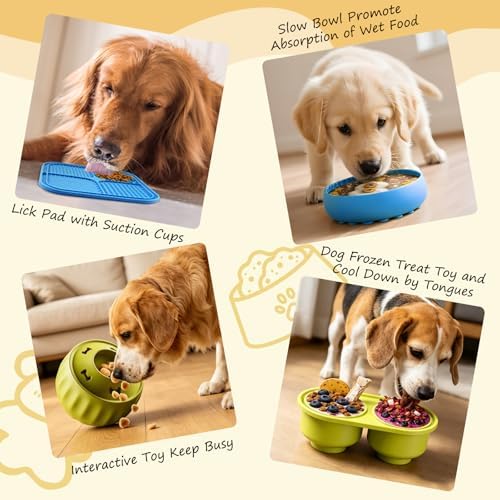 Dog Enrichment Toys - Dogs Puzzle Toy Set 6Pack Lick Mat with Suction Cups Frozen Treat Puzzle Dispenser Slow Feeder Bowl for Stimulating Anxiety Relief Training Busy Toys