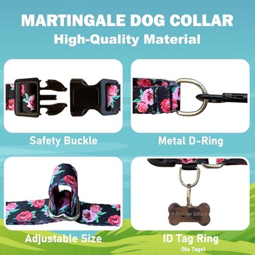 Martingale Collar for Dogs with Buckle No Pull, Black Floral, L