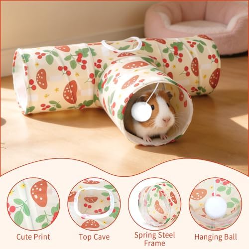 Rypet Guinea Pig Tunnel Hideout 3-Way Collapsible Small Pet Tubes, Cherry