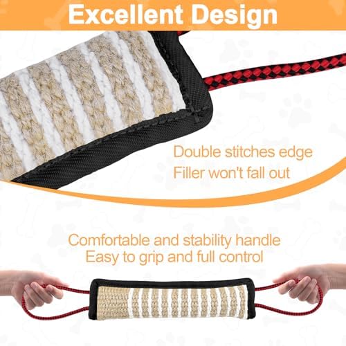 ToLanbbt Dog Tug Toy Bite Jute Pillow Pull Toy with 2 Strong Handles Perfect for Tug of War, Puppy Interactive Play, Tear Resistant Bite Training for Small Medium Large Dogs (Black-Rhombic)
