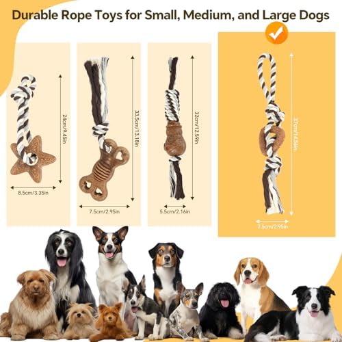 Dog Chew Toys for Aggressive Chewers – Puppies & Adults, Multiple Textures & Rope, ndestructible Tough Durable Interactive Dog Toys, Brown Triangle