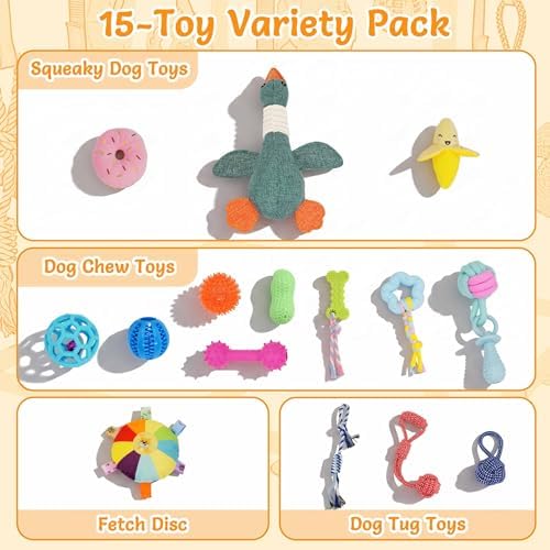 Puppy Play Gym with 15 Toys, Puppy Toys to Keep Them Busy Indoor Play Gym for Mental Stimulation, 23.2" Small Dog Play PVC Frame with Straps