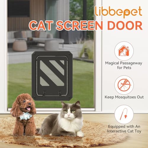 LIBBEPET Cat Door for Screen Door with Lockable Flap for Cat ≤20 lbs, Black