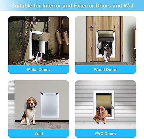 Aluminum Medium Dog Door for Interior Exterior Walls Heavy Duty Aluminum Doggy Door with Telescoping Tunnel Energy Efficient Double Flaps Pet Door for Small Medium Doggies