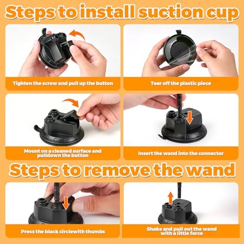 Interactive Suction Cup Cat Teaser Wand, Cat Toy with Simulated Bird & Spinning Feather Attachments, Strong Suction Base & Long Steel Wire for Kitten Self-Entertainment (Detachable)