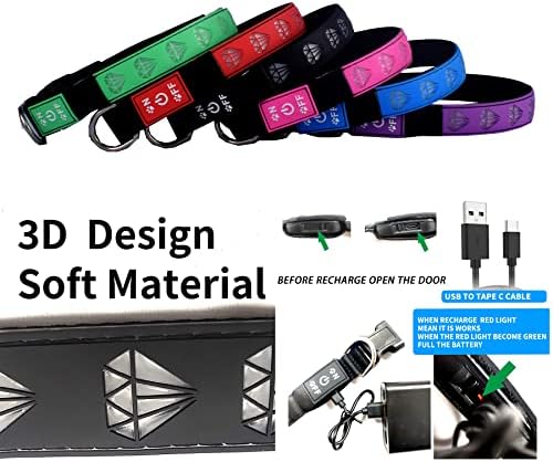 Subversive USB-C led Light up Airtag Dog Collar, Subversive 3D Sunflower Design Comfortable and Soft Material,Multicolored Lighting (D-Blue, S(11.8-15.7"))