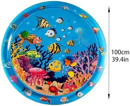 Cat Water Mat with Fish- Thickened Cat Sensory Water Play Mat Toy, Indoor Pet Water Bed Play Mat-Round