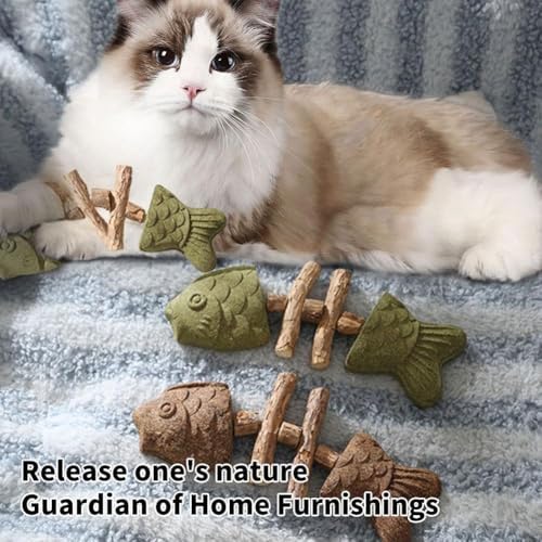 Cat Chew - 3 Pack Natural Fishbone Catnip Toys for Indoor Cats, Fix Cat Dental Health, Durable Feline Tooth Care Tool, Kitten Teeth Cleaning Care Sticks with Catnip & Galls Fruit