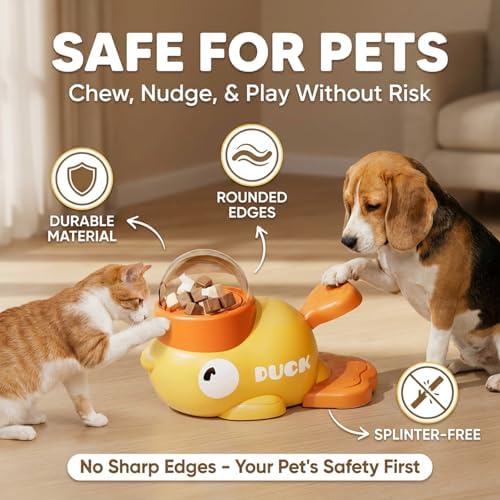 fuzzibud Cat Treat Toy, Duckie Puzzle Cat Feeder,Interactive Dog Toys Food Puzzle Slow Feeder, Cat Treat Dispenser Toy Duck-Shaped Enrichment Toy for Small Medium Dogs and Cats (White)