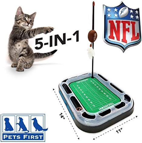 Pets First NFL Carolina Panthers Football Field Cat Scratcher & Plush Football Toy with Catnip & Feather. Interactive Jingle Bell Ball Cat Chasing Toy