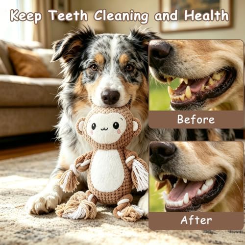 Plush Squeaky Chew Toy for Small Medium Large Dog,(Brown Monkey)
