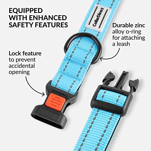 Reflective Dog Collar, Quick-Release Buckle (Light Blue, 14-18 Inch)