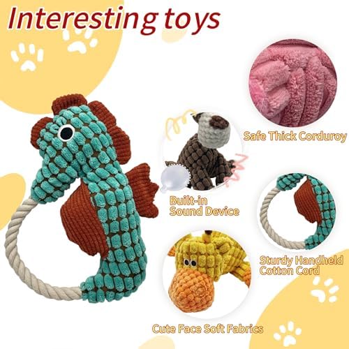 Plush Wrinkled Squeaky Dog Toy,2-Pack The Best Durable Teething Puppy Rope Chew Toy Keeps Them Busy Playing Hide-and-Seek Suitable for Puppy, Medium Dogs and Large Dogs (Blue)
