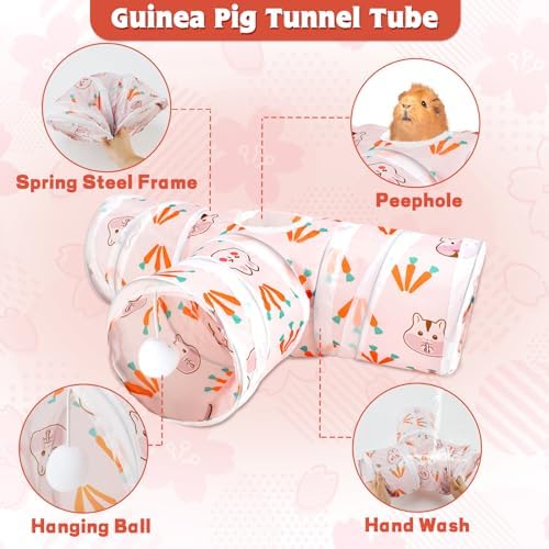YUEPET Bunny Tunnels & Tubes, Collapsible 3 Way Rabbit Hideout Tunnel