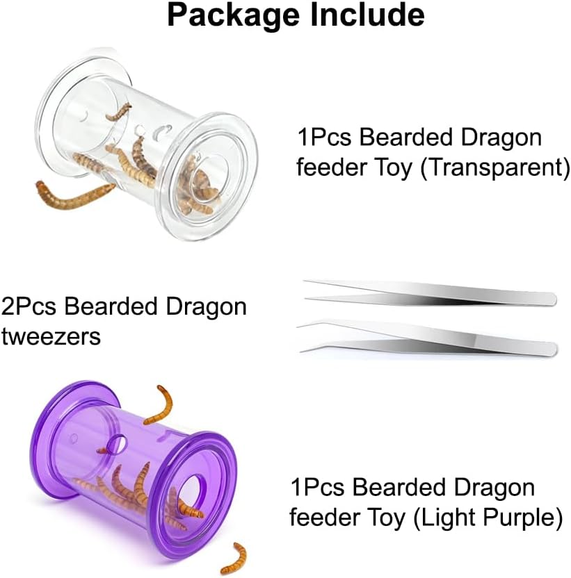 2Pcs Bearded Dragon Enrichment Toy - Foraging Toys & 2 Tweezers for Bearded Dragons to Play with – Bearded Dragon Toy for Reptiles - Reptile Terrarium Tank Accessories for Gecko, Lizard