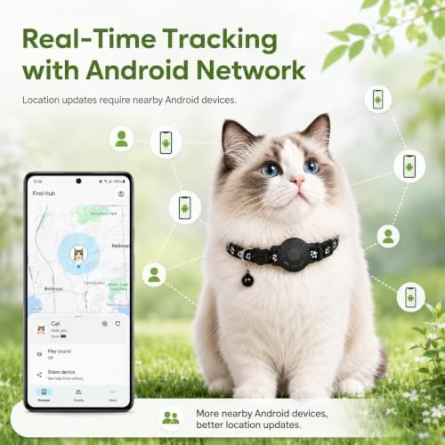 Smart Cat GPS Collar - Waterproof Pet Tracker for Android, Google Find My Compatible, No Monthly Fee. Advanced Safety Solution for Small & Large Cats.(Android Only)
