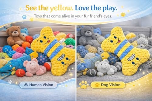 Crinkle Dog Toy, No Stuffing Squeaky Dog Toy for Small, Medium & Large Breeds – Great for Cuddling, Anxiety Relief, Tug of War, Fetch, Boredom Reducer – Soft Yellow Plush Bone, Gift Ready Box