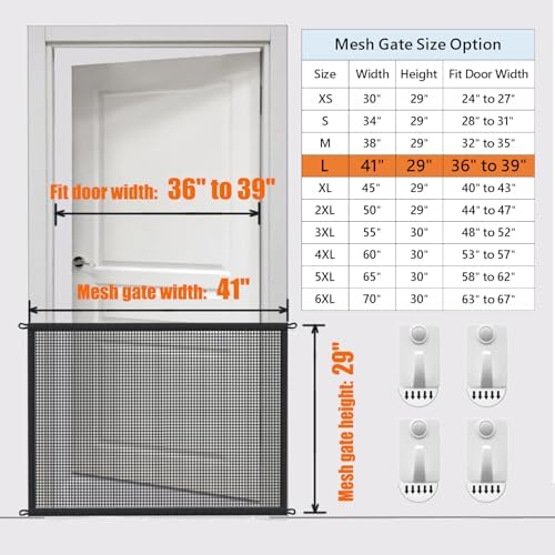 Cupount Dog Screen Mesh Gate for House, Stairs and Doorways, 29 x 41 in | Easy to Install with No Drilling, Fits 36-39 in Openings, Indoor Pet Barrier for Dogs and Puppies